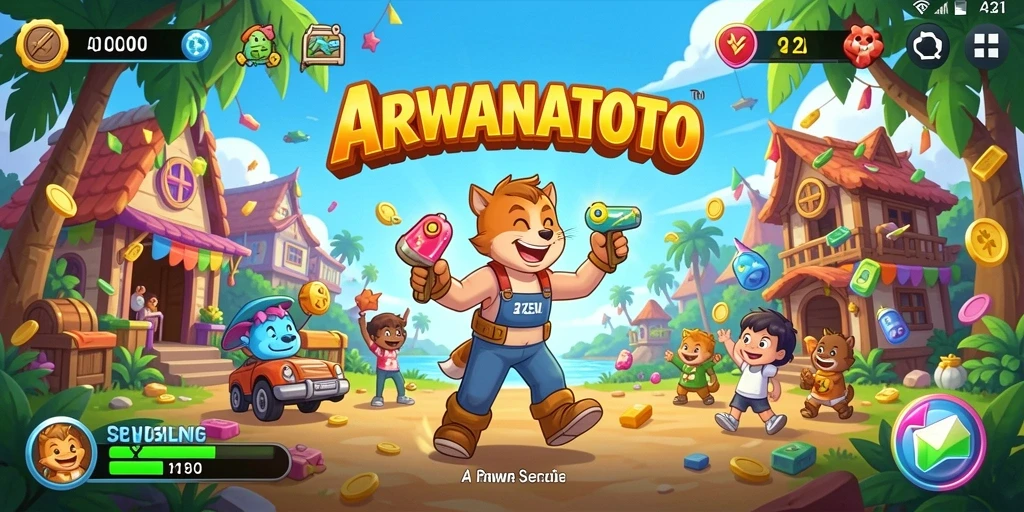 Tampilan gameplay seru dari ARWANATOTO dengan karakter yang unik.