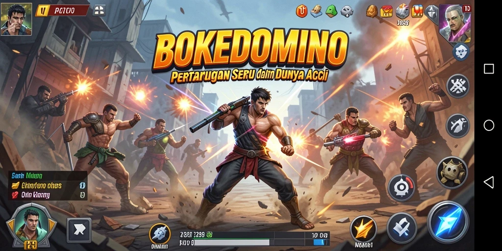 Tampilan aksi mendebarkan di BOKEDOMINO saat pertarungan berlangsung.