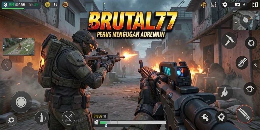 Tampilan aksi mendebarkan dalam gameplay BRUTAL77.