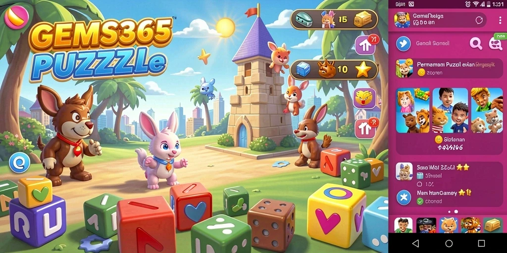Tampilan gameplay GEMS365 dengan permata berwarna-warni dan tantangan menarik.