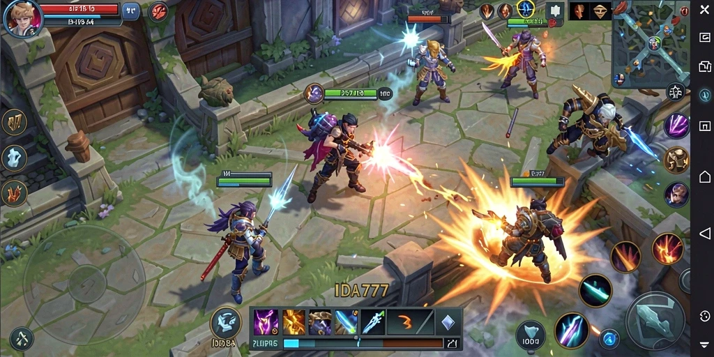 Tampilan gameplay seru IDA777 dengan karakter dan strategi MOBA.