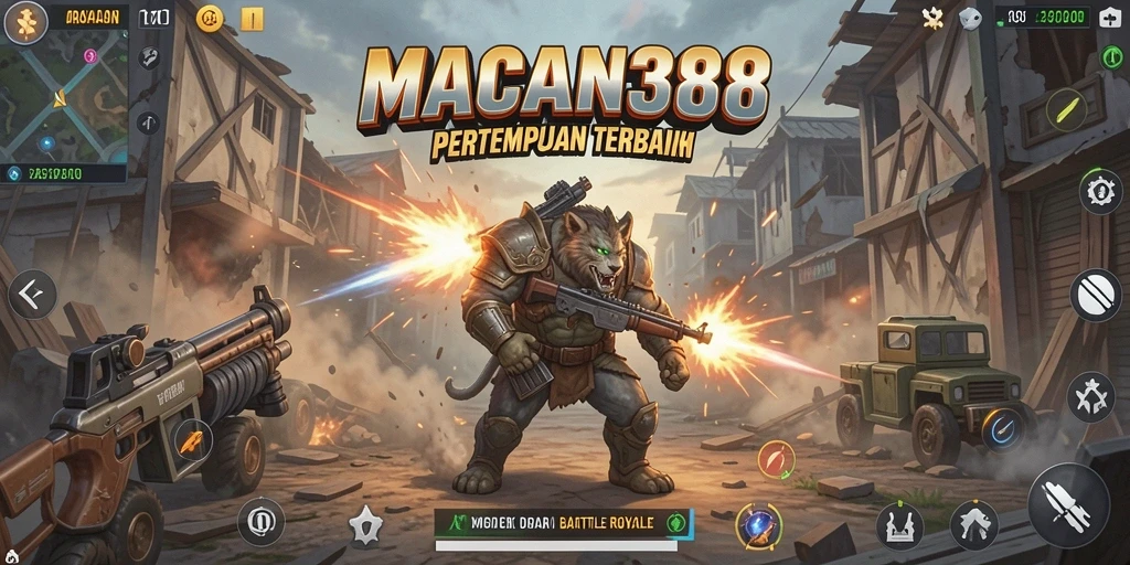 Screenshot gameplay MACAN388 menunjukkan aksi intens Battle Royale.