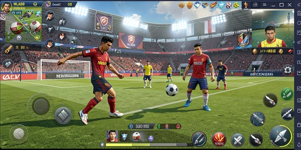 Tampilan gameplay menarik dari MLBB8 yang menampilkan aksi sepak bola seru.