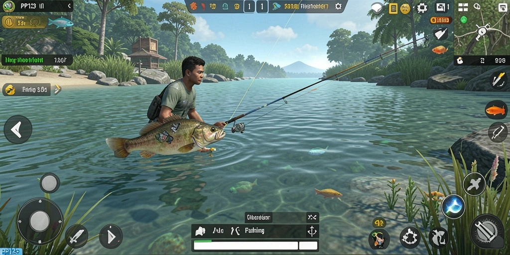 Tangkapan ikan menakjubkan dalam PP123 saat gameplay berlangsung.