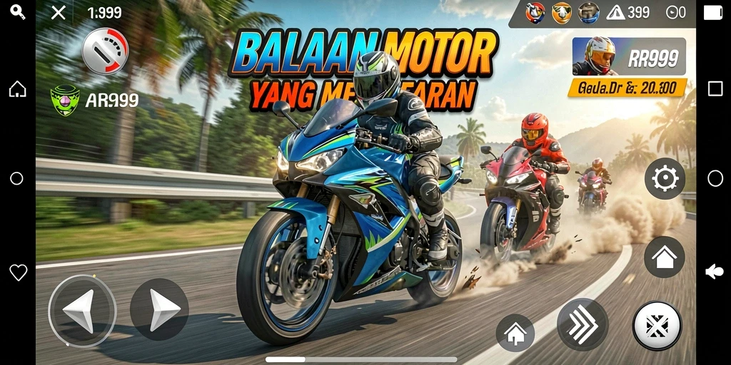 Tampilan gameplay balapan motor yang intens dan seru.