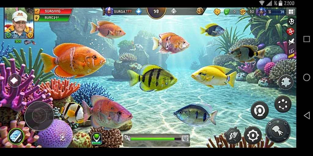 Screenshot gameplay menunjukkan aksi menembak ikan di SURGA77.