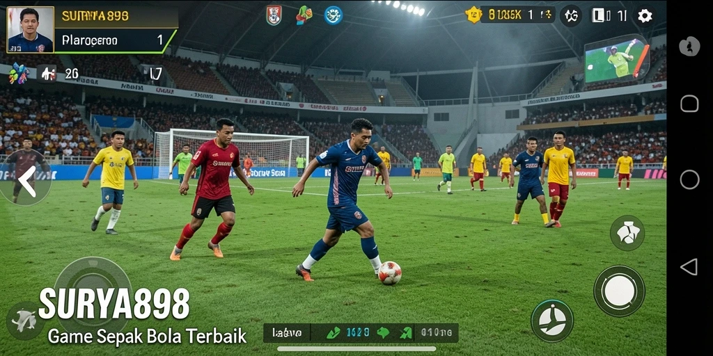 Tampilan gameplay mendebarkan dalam SURYA898 saat berebut bola.