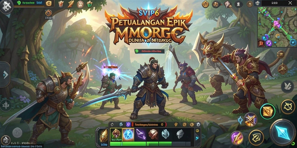 Screenshot gameplay SVIP6 menampilkan pertempuran seru di dunia fantasi.