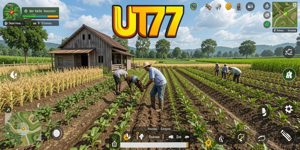 Screenshot utama UT77 menampilkan gameplay seru bertani.